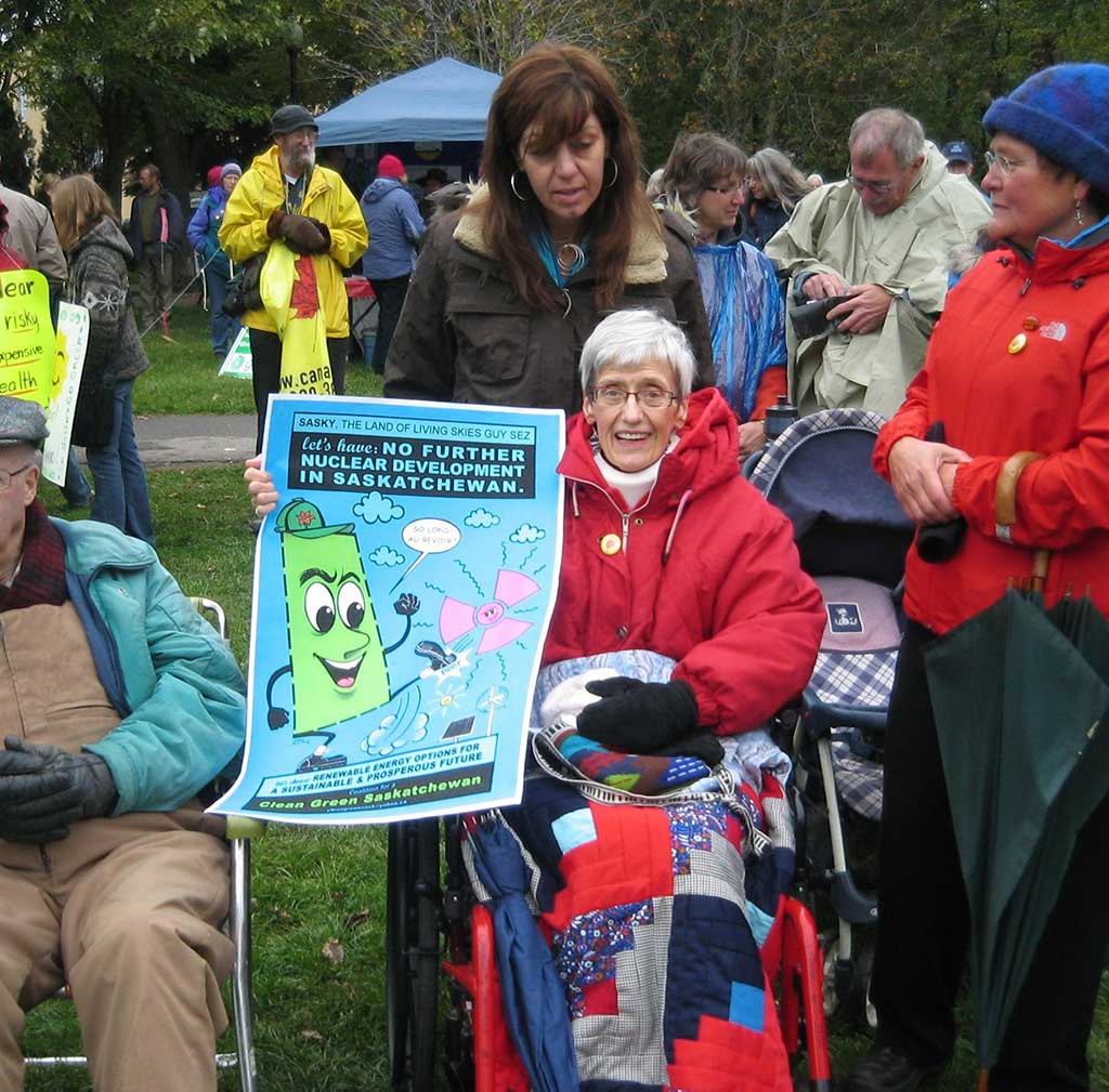 Sylvia-Thompson-at-protest-rally-in-wheelchair