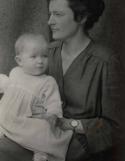 After Vera Clark’s missionary husband died in 1925 she left China to enter the United Church Training School. Her work as a Deaconess was in congregational education until she remarried and was disjoined in 1945. Here with daughter in China in 1921.